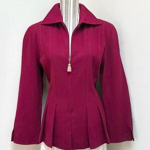 Vintage 90s Christian Dior Burgundy Wool Peplum Jacket